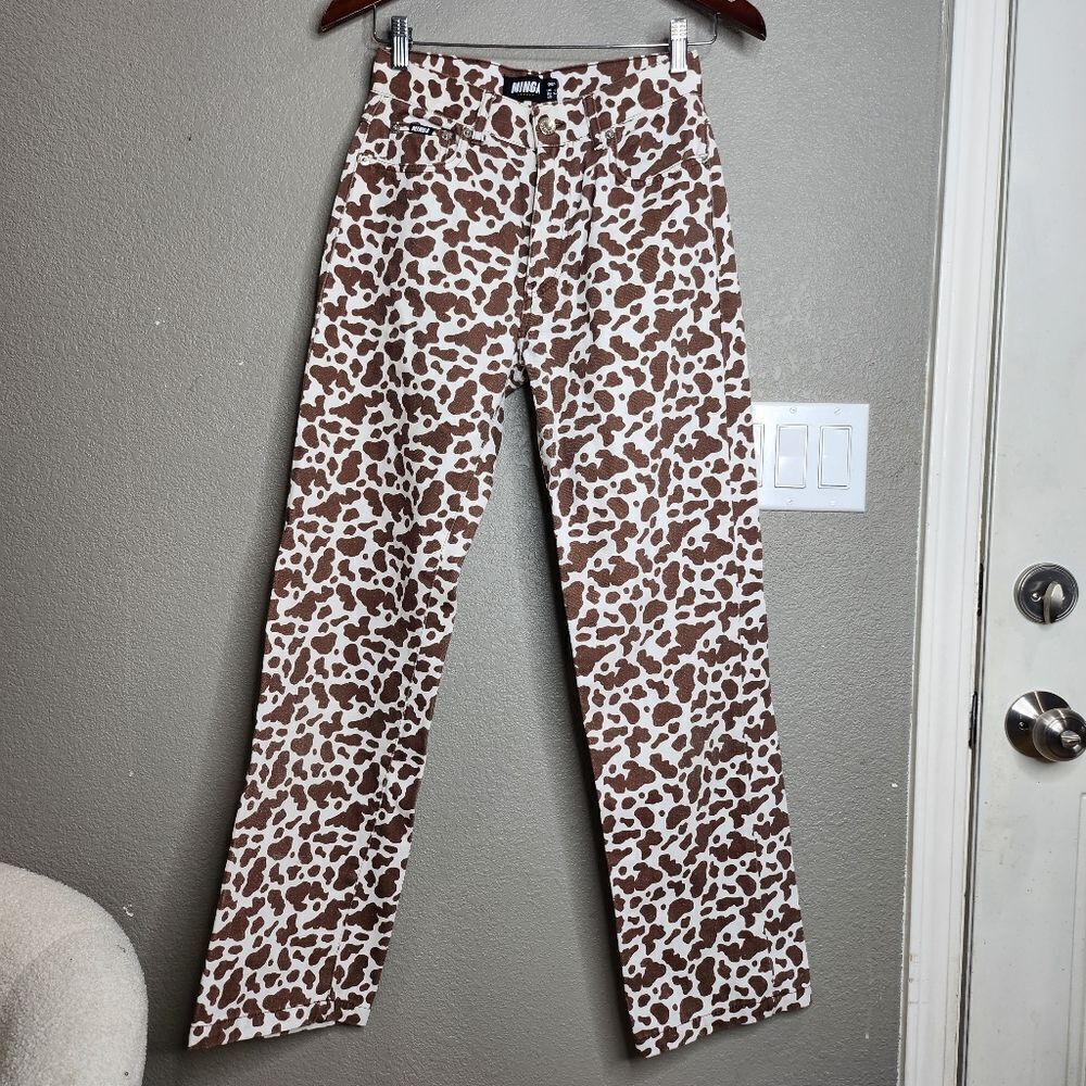 Minga London Brown And White Cow Print Pants